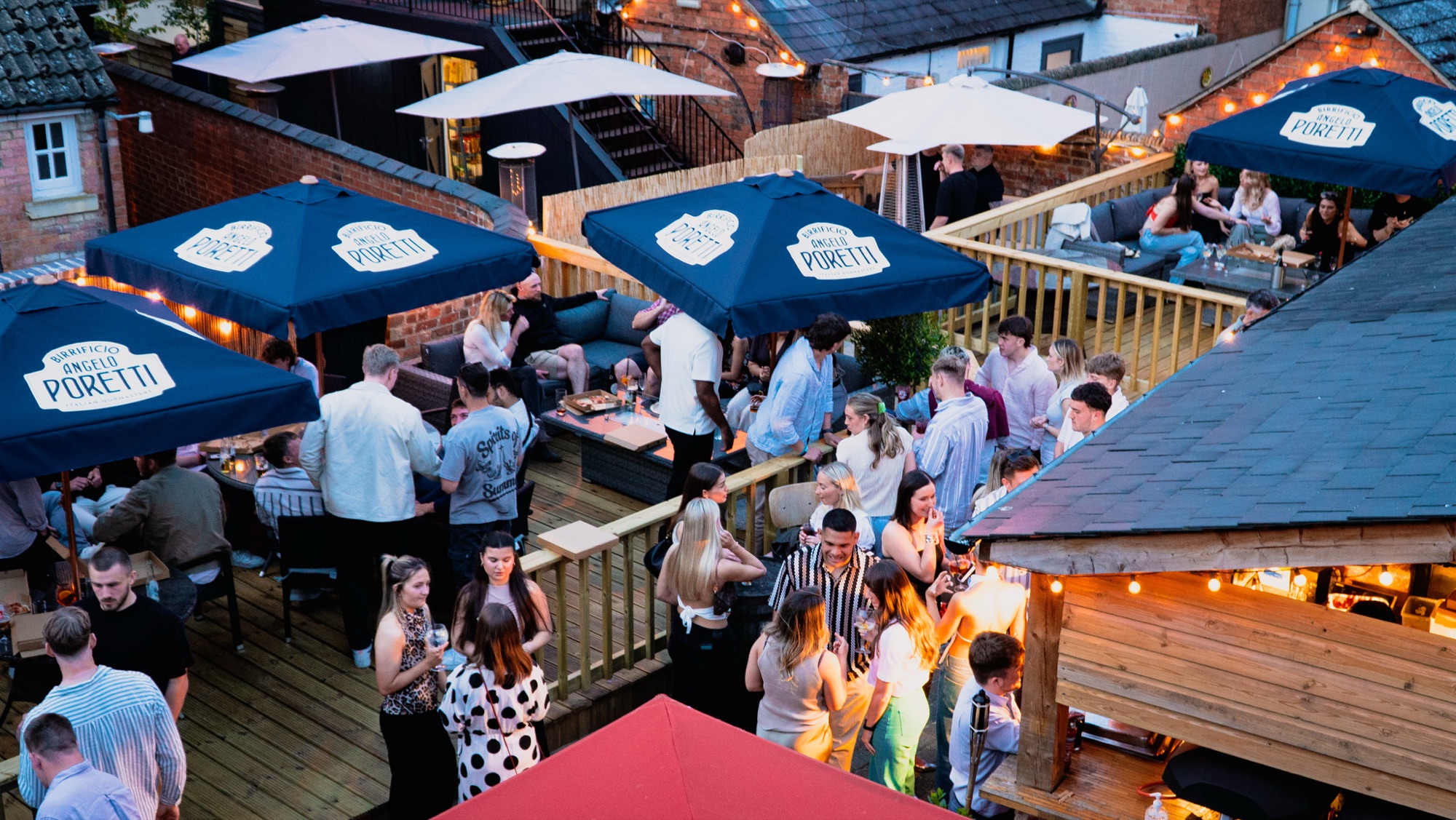 The garden terrace at The Red Lion on a summer evening